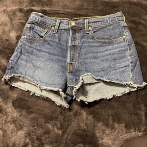 Levi's Blue Frayed Jean Shorts